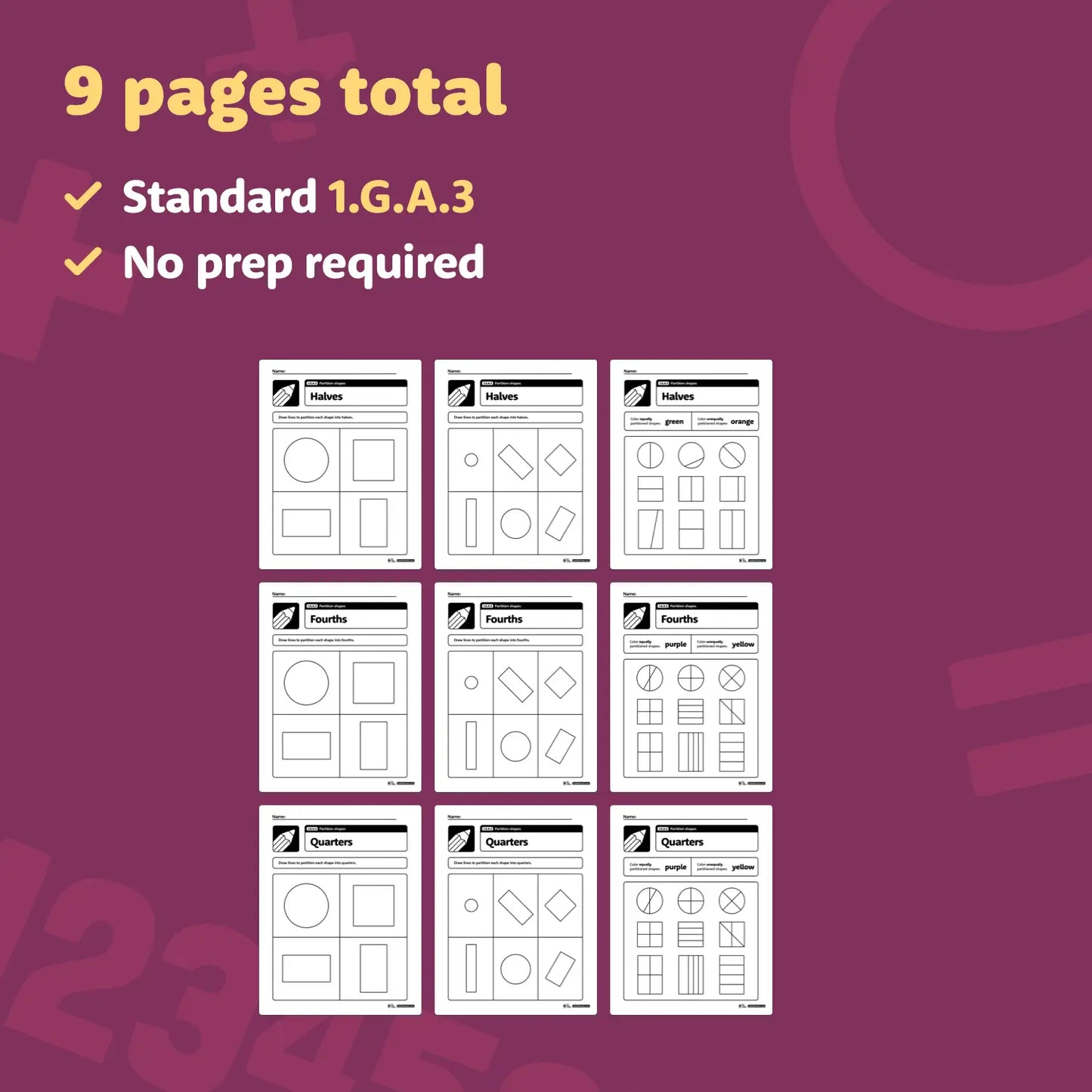 Partition Shapes Worksheets | 1.G.A.3