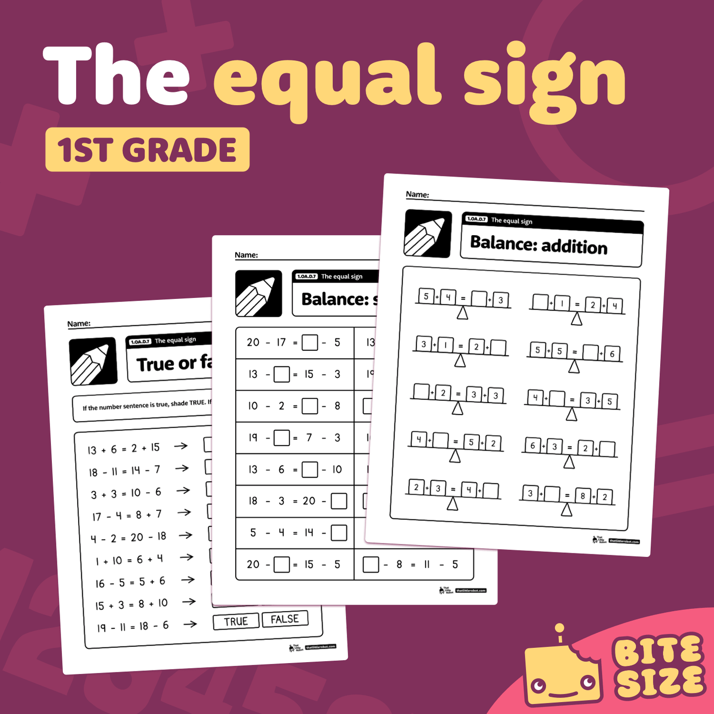 The Equal Sign Worksheets | 1.OA.D.7