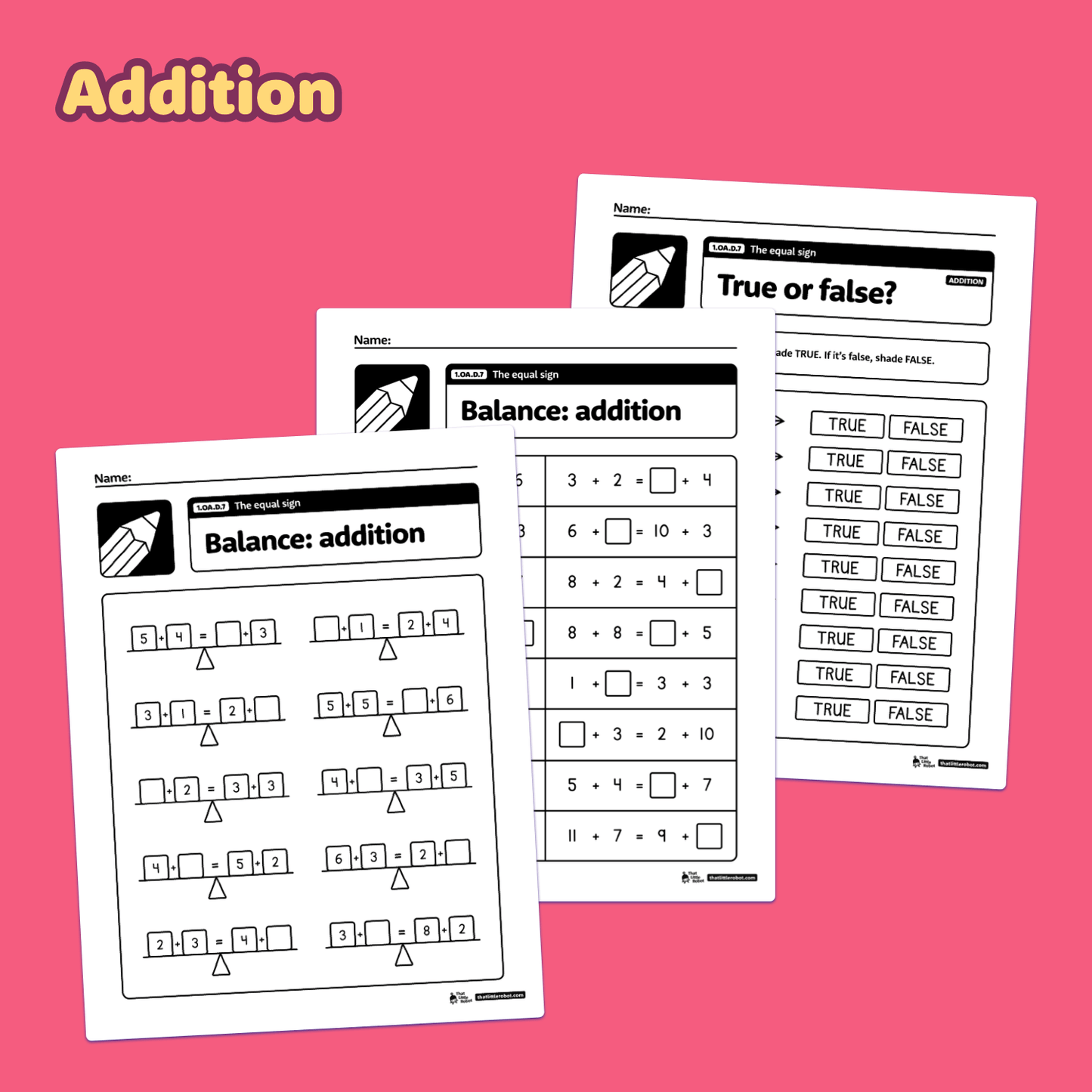 The Equal Sign Worksheets | 1.OA.D.7