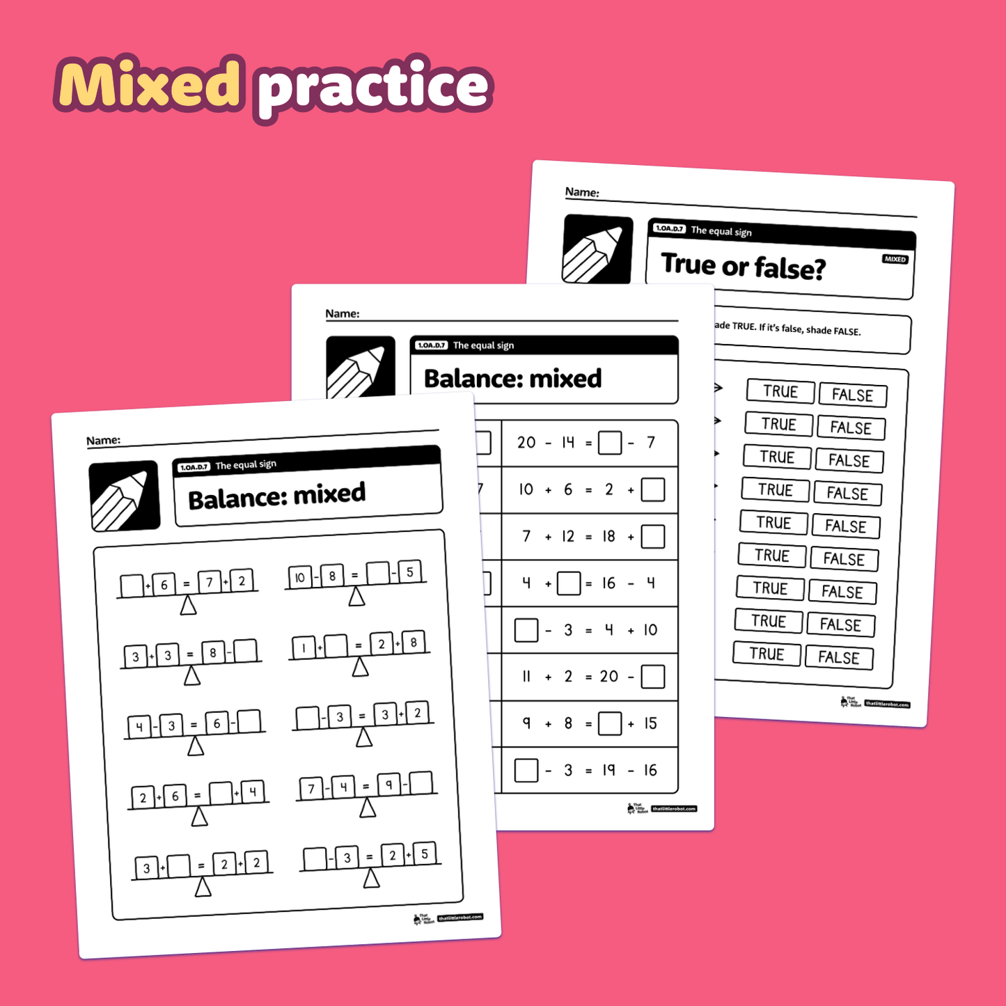 The Equal Sign Worksheets | 1.OA.D.7