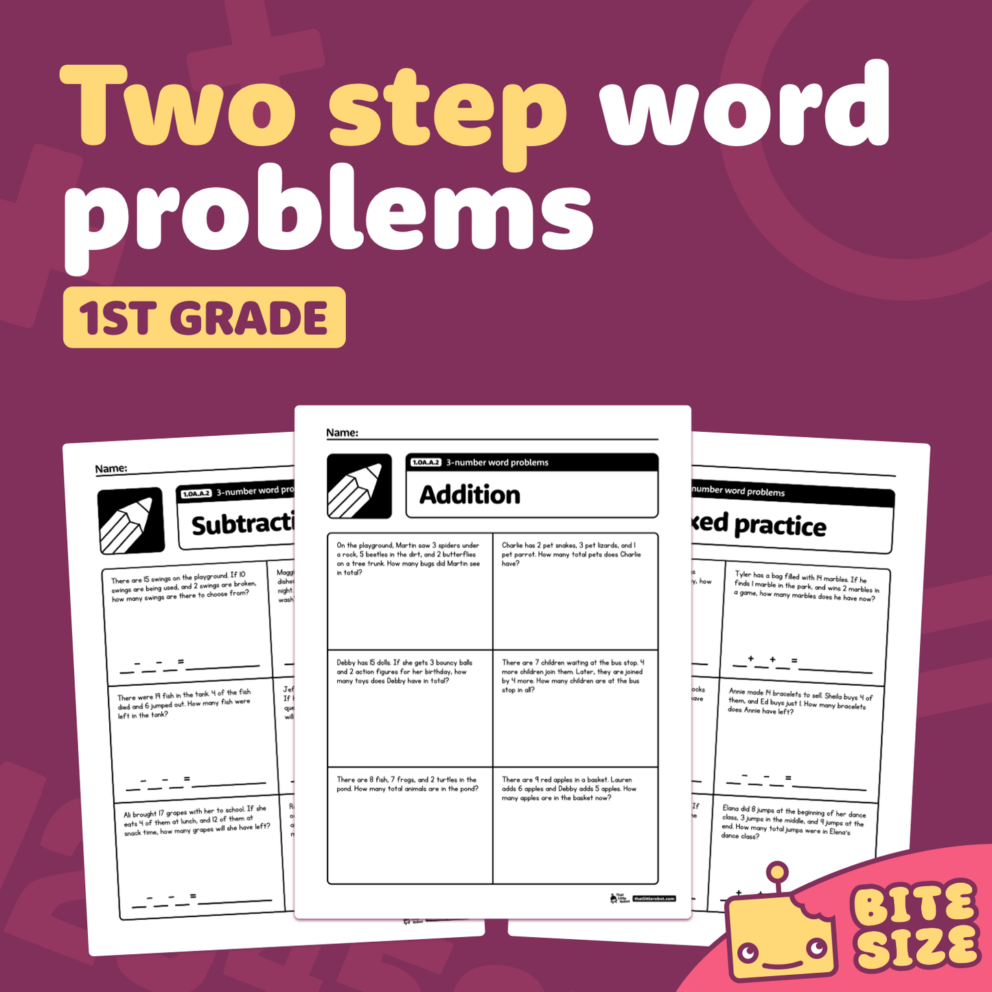 Two Step Word Problems Worksheets | 1.OA.A.2