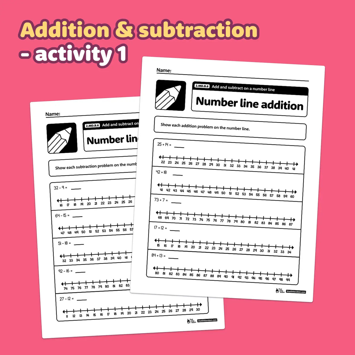 Add/subtract Number Line Add & Subtract on a Number Line Worksheets | 2.MD.B.6 | Printable PDF ...