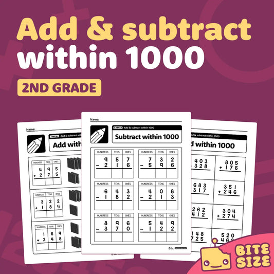 Add & Subtract Within 1000 Worksheets | 2.NBT.B.7