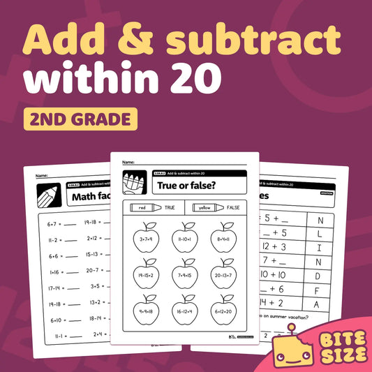 Add & Subtract Within 20 Worksheets | 2.OA.B.2