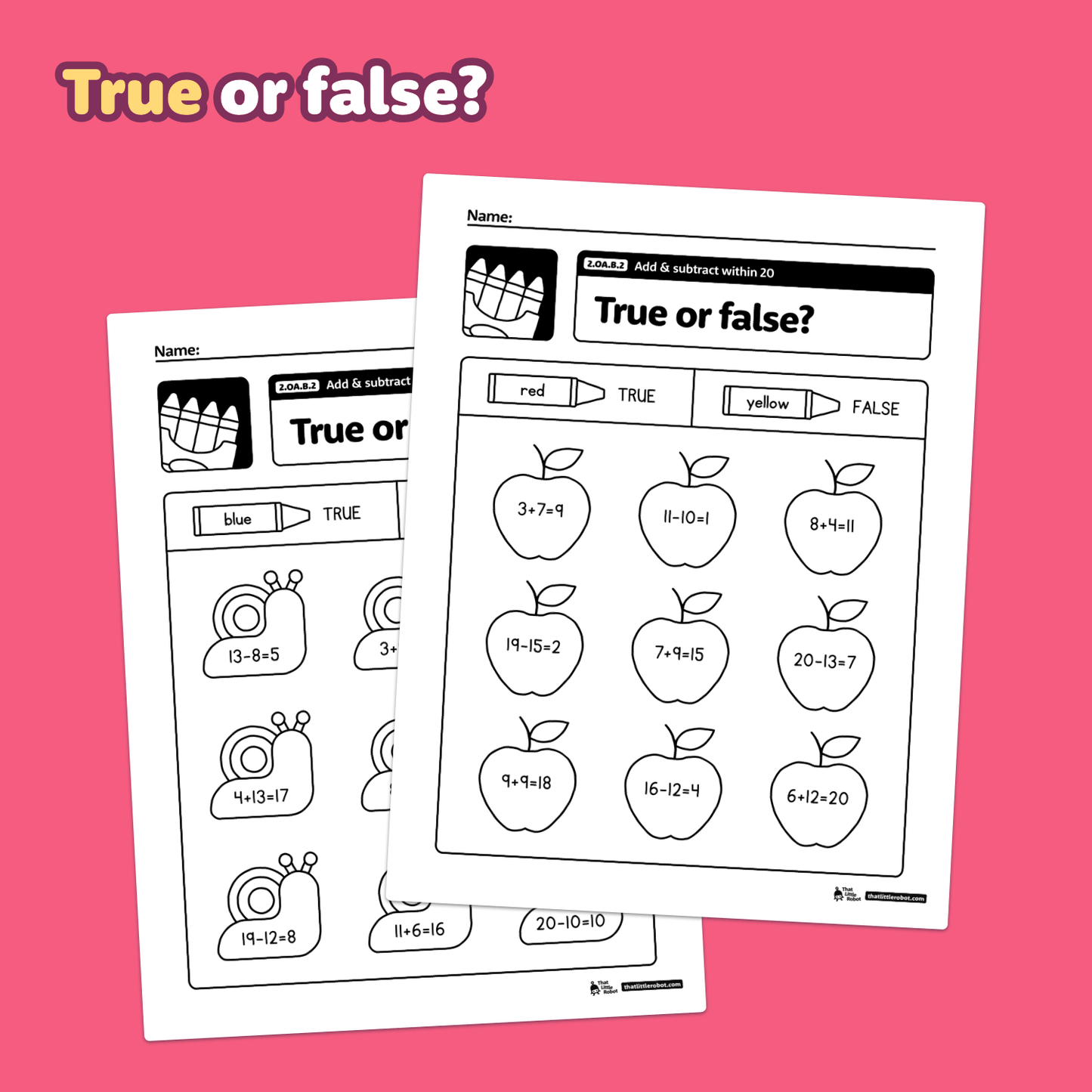 Add & Subtract Within 20 Worksheets | 2.OA.B.2