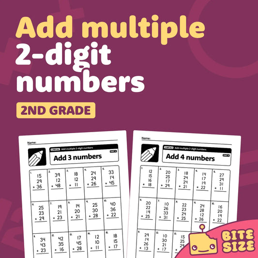 Add Multiple 2-Digit Number Worksheets | 2.NBT.B.6