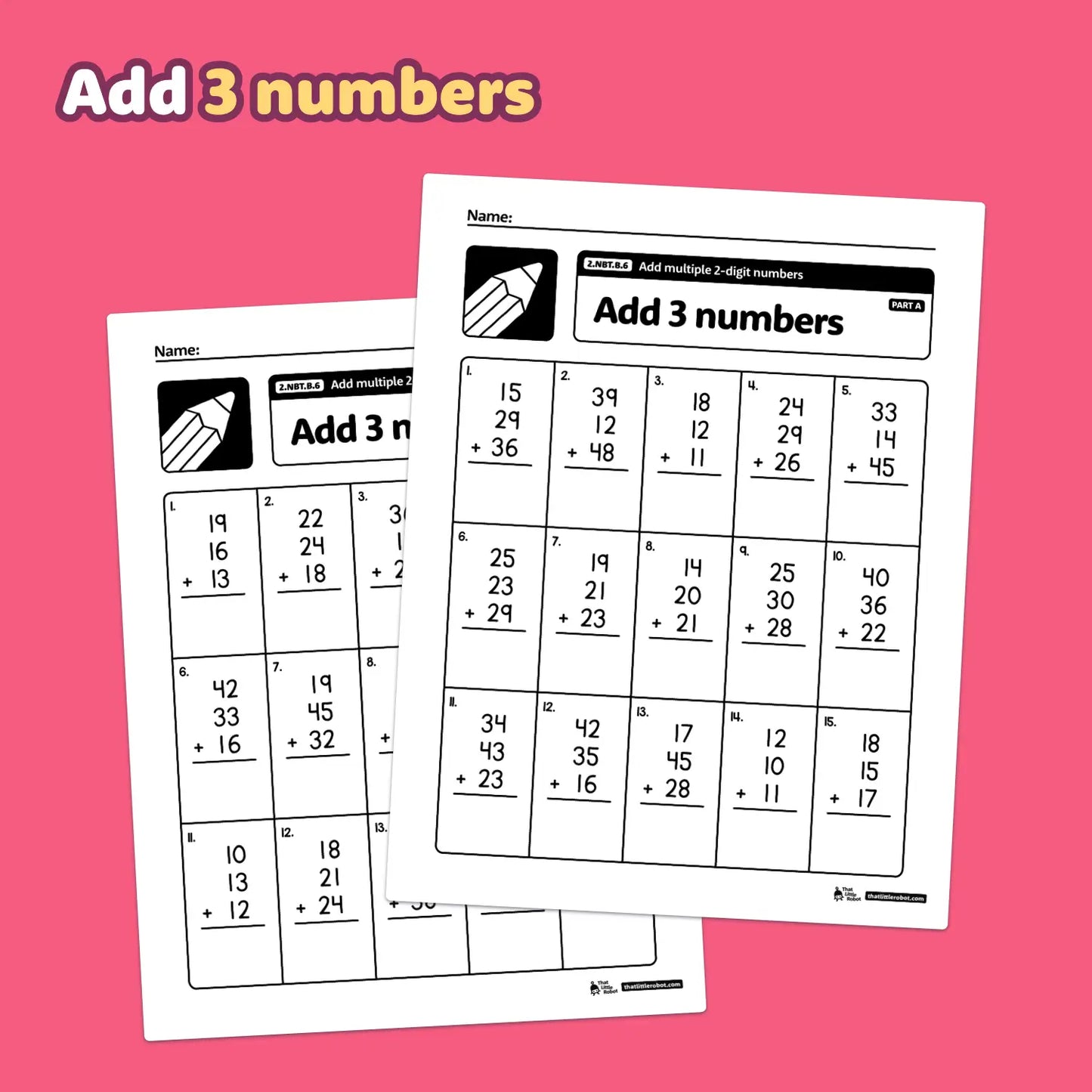 Add Multiple 2-Digit Number Worksheets | 2.NBT.B.6