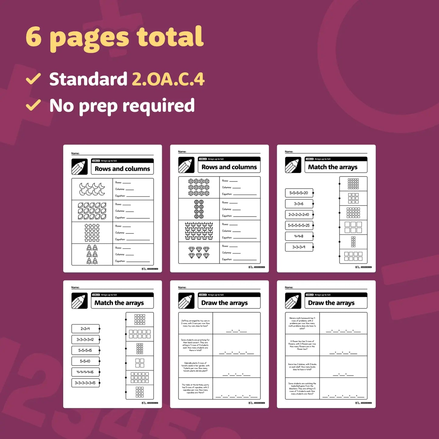 Arrays & Repeated Addition Worksheets | 2.OA.C.4