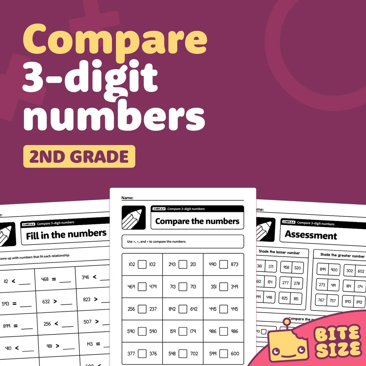 Compare 3-Digit Numbers Worksheets | 2.NBT.A.4