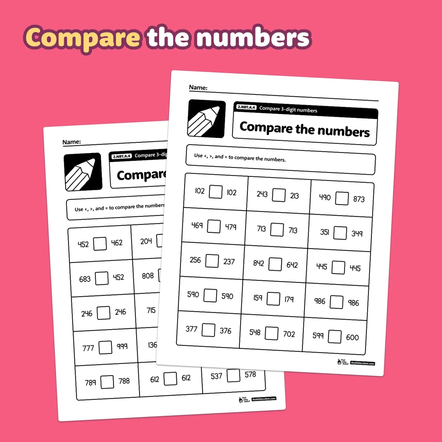 Compare 3-Digit Numbers Worksheets | 2.NBT.A.4