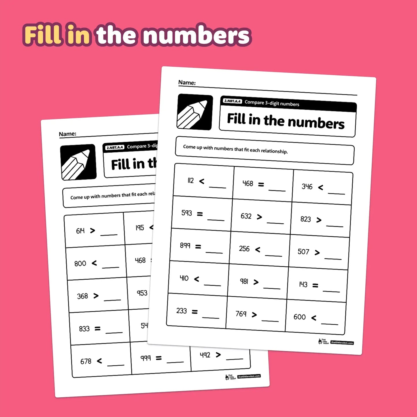 Compare 3-Digit Numbers Worksheets | 2.NBT.A.4