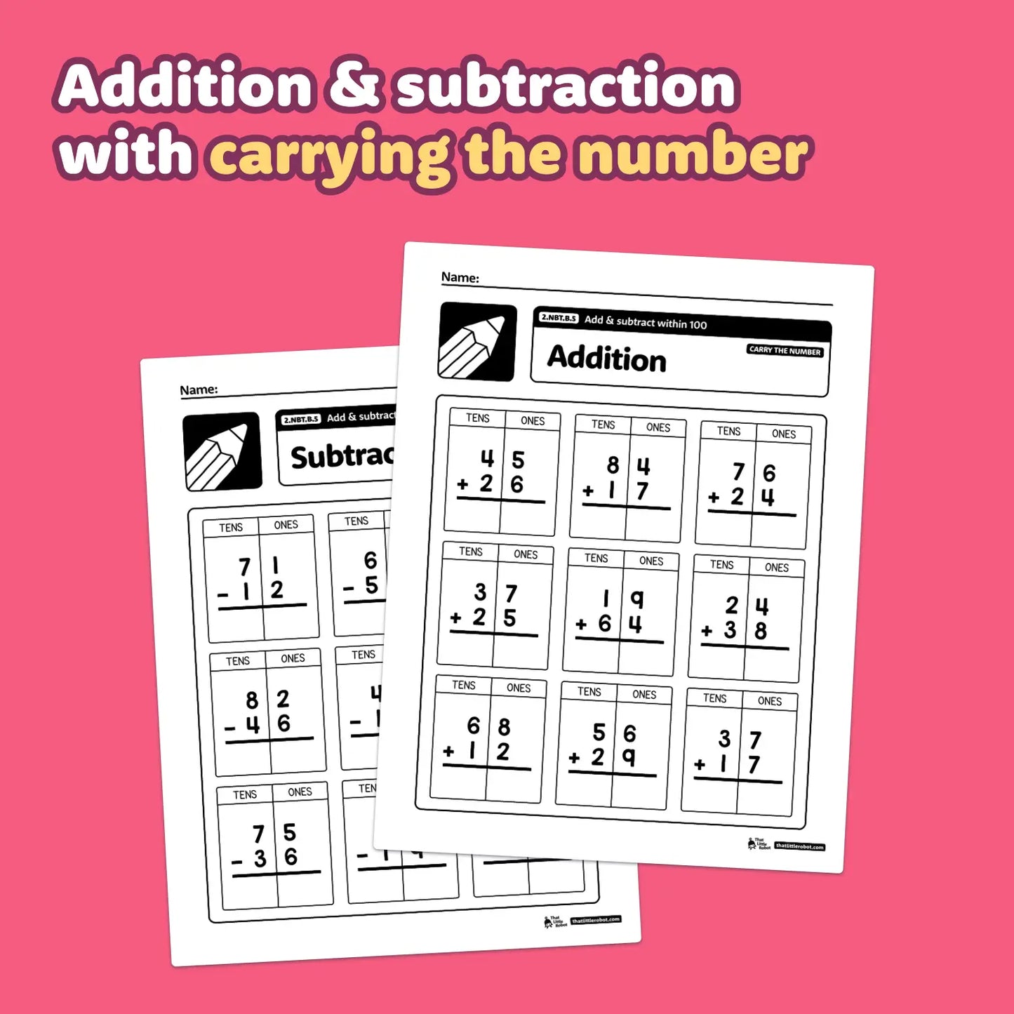 Add & Subtract Within 100 Worksheets | 2.NBT.B.5