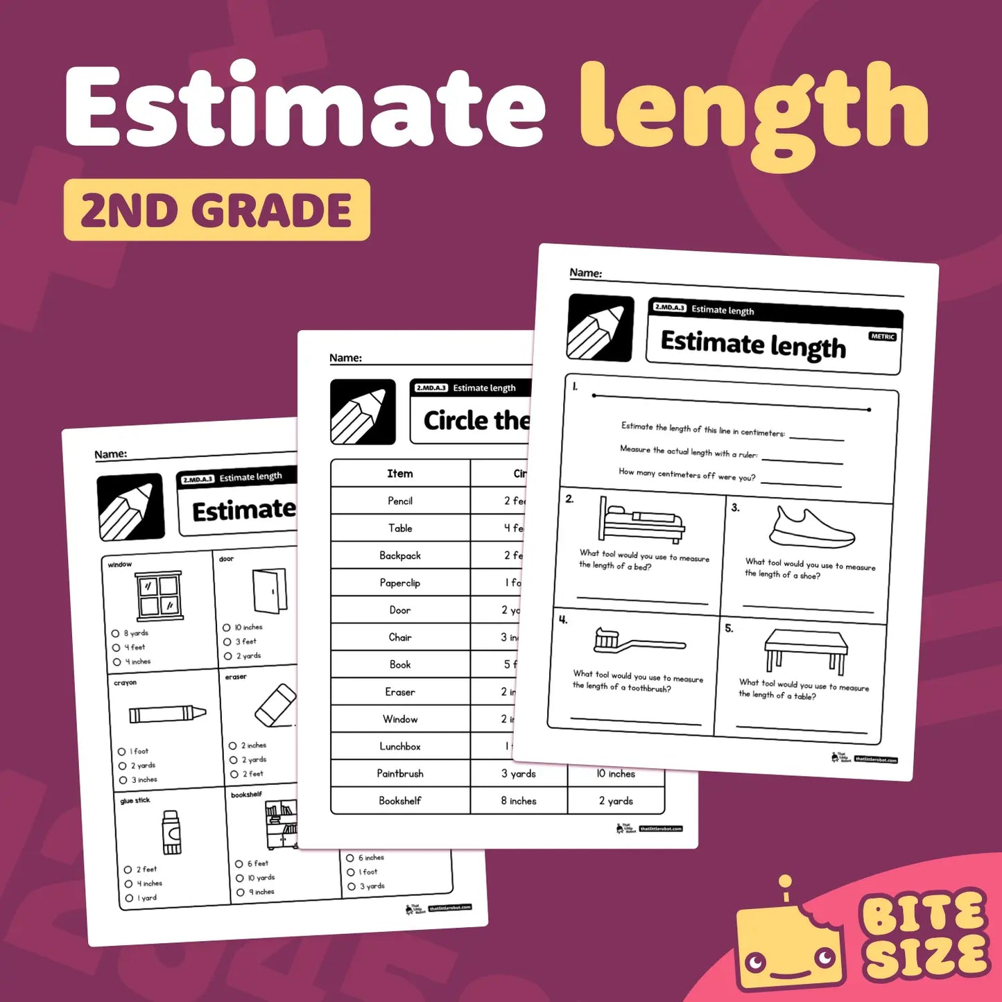 Estimate Length Worksheets | 2.MD.A.3