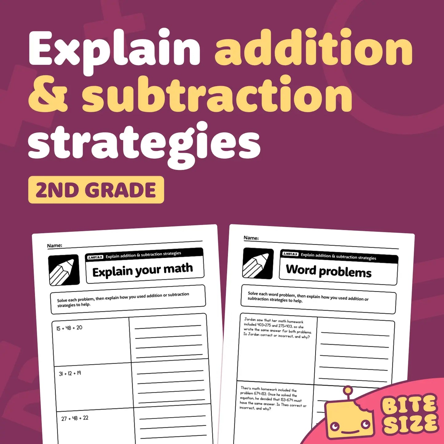 Explain Addition & Subtraction Strategies Worksheets | 2.NBT.B.9