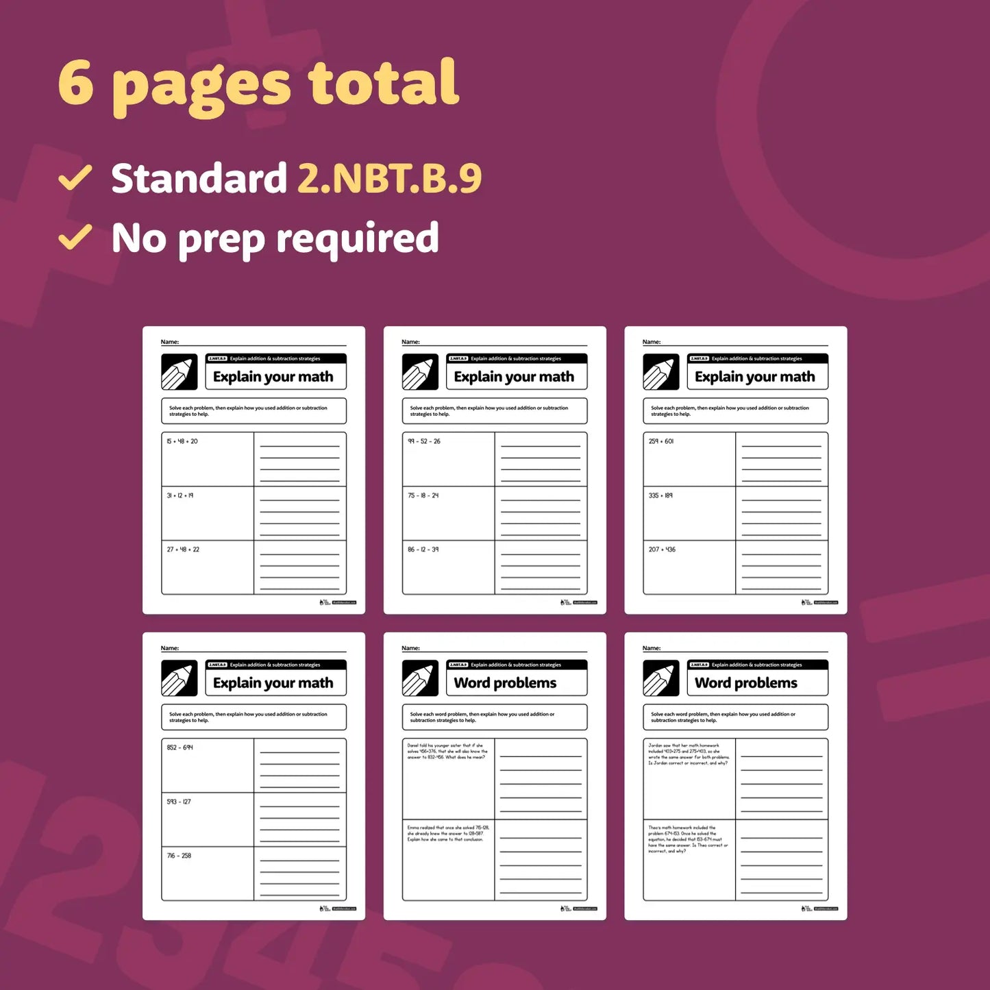 Explain Addition & Subtraction Strategies Worksheets | 2.NBT.B.9