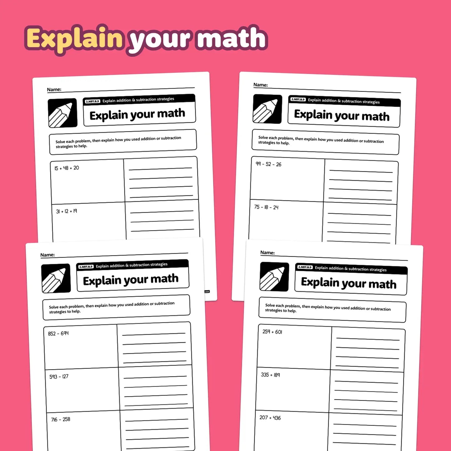 Explain Addition & Subtraction Strategies Worksheets | 2.NBT.B.9