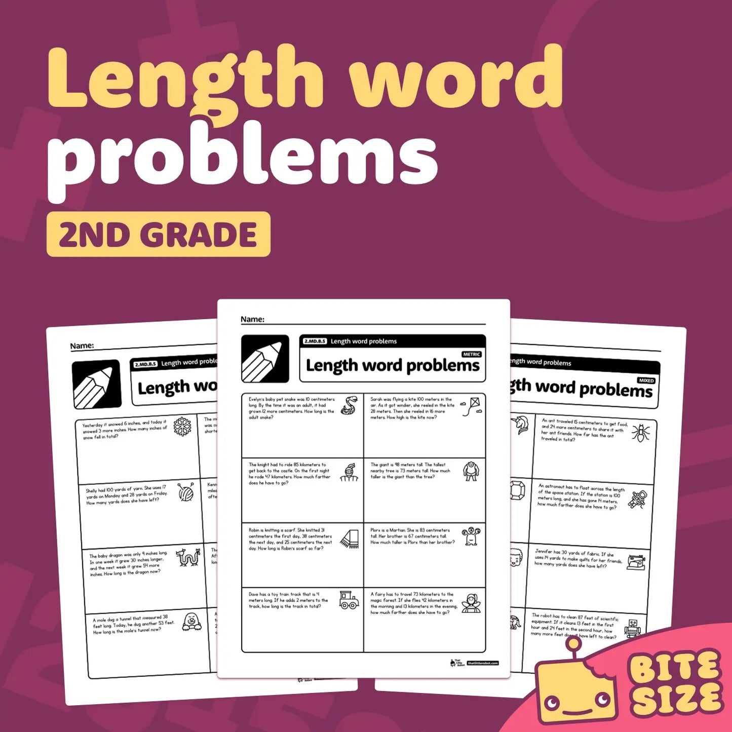 Length Word Problems Worksheets | 2.MD.B.5