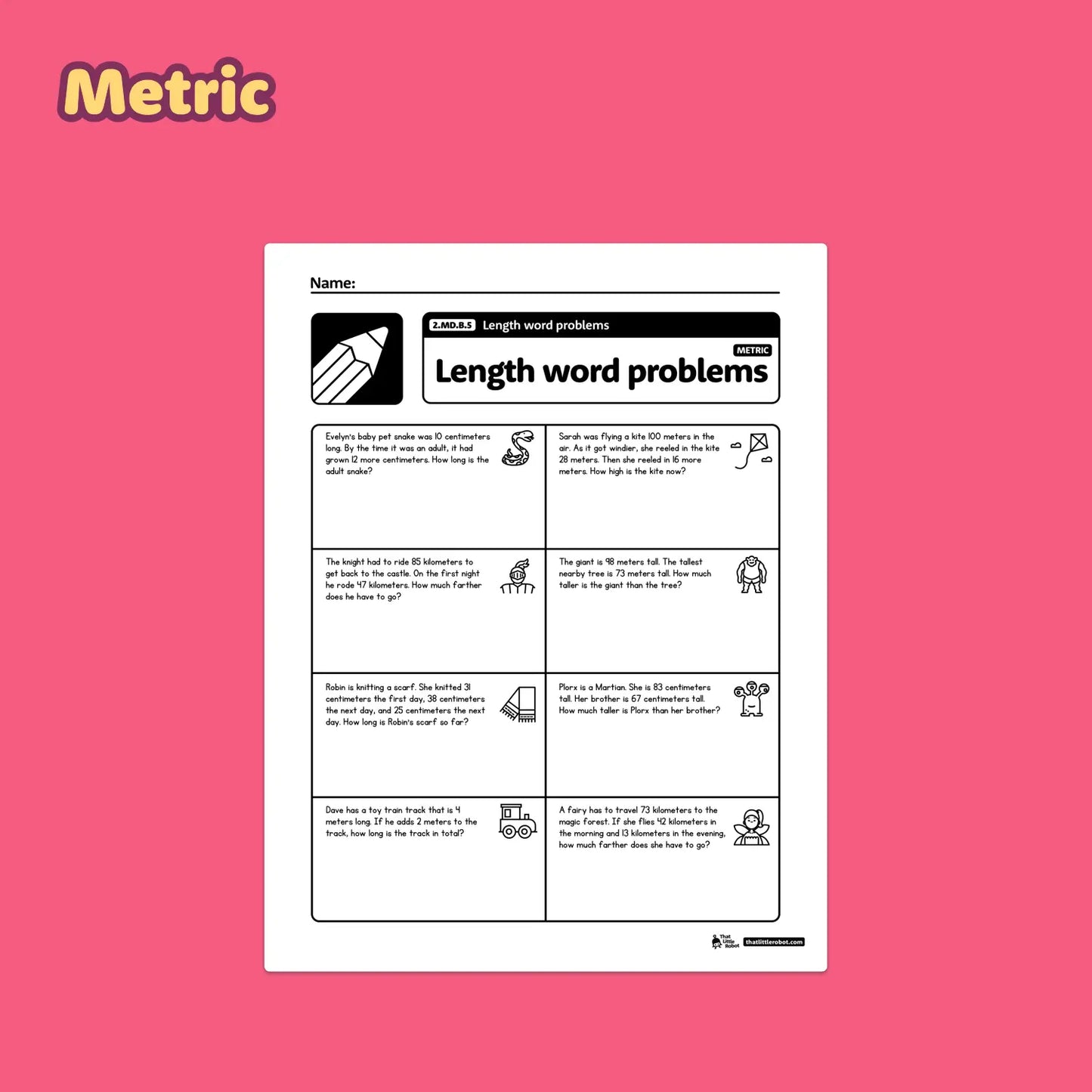 Length Word Problems Worksheets | 2.MD.B.5