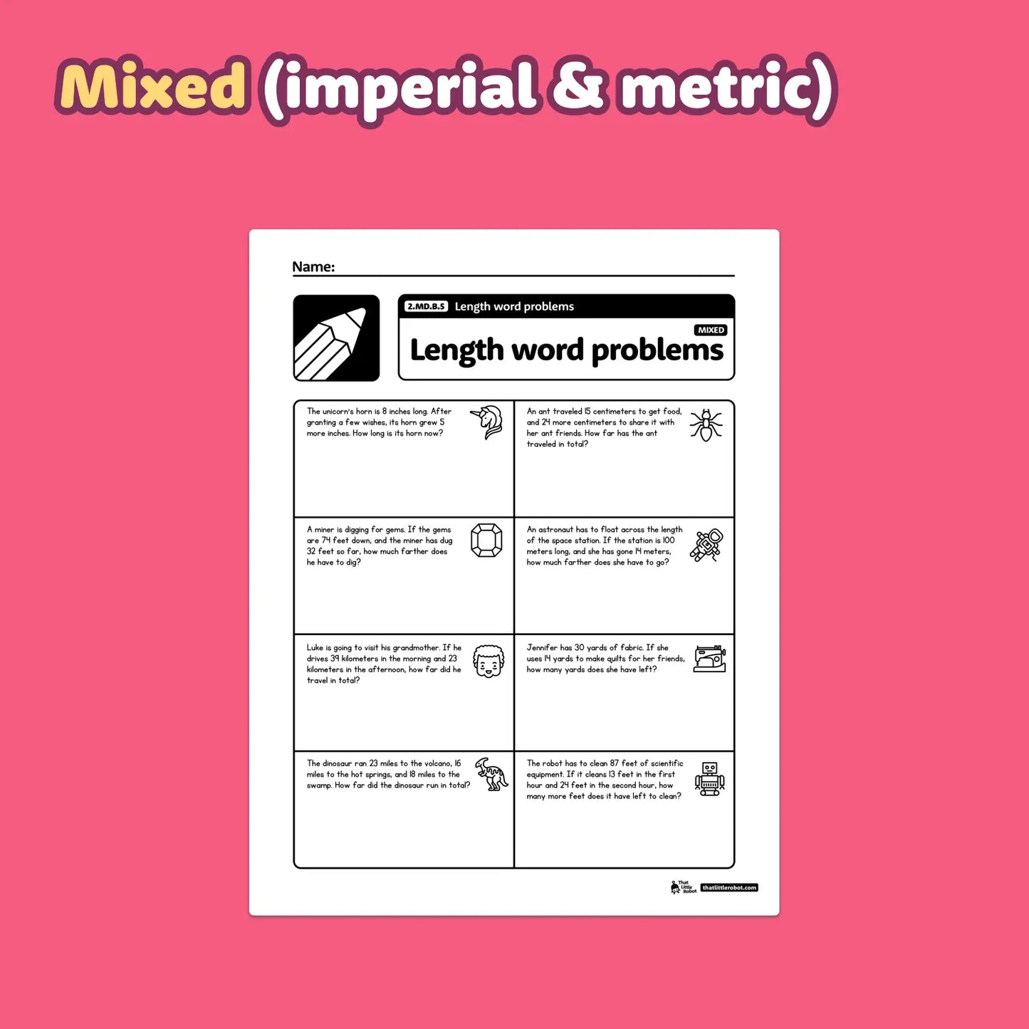 Length Word Problems Worksheets | 2.MD.B.5