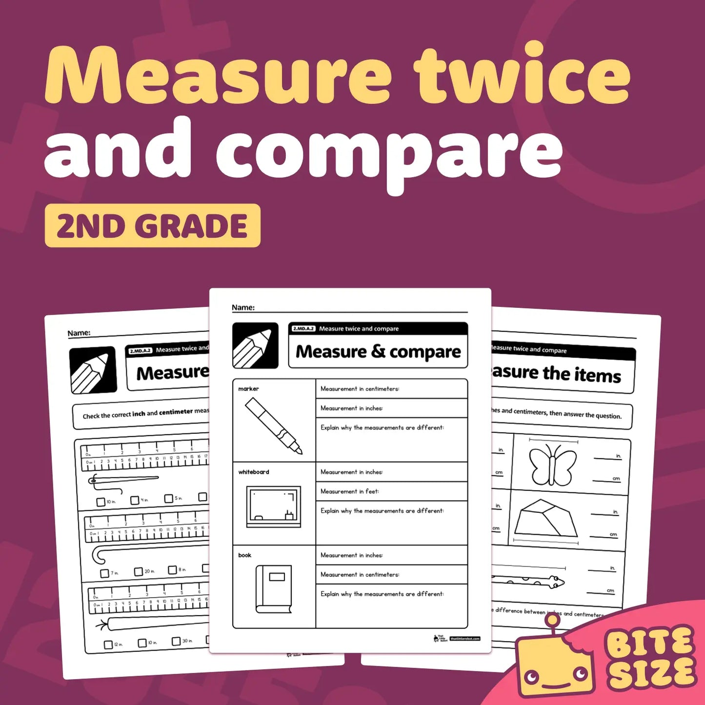 Measure Twice and Compare Worksheets | 2.MD.A.2