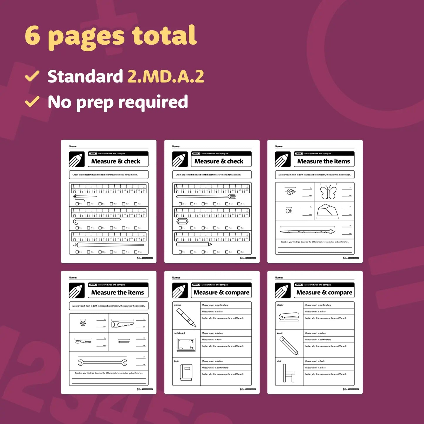 Measure Twice and Compare Worksheets | 2.MD.A.2