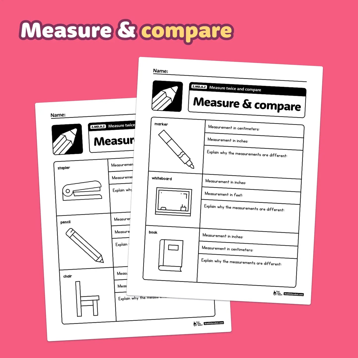 Measure Twice and Compare Worksheets | 2.MD.A.2