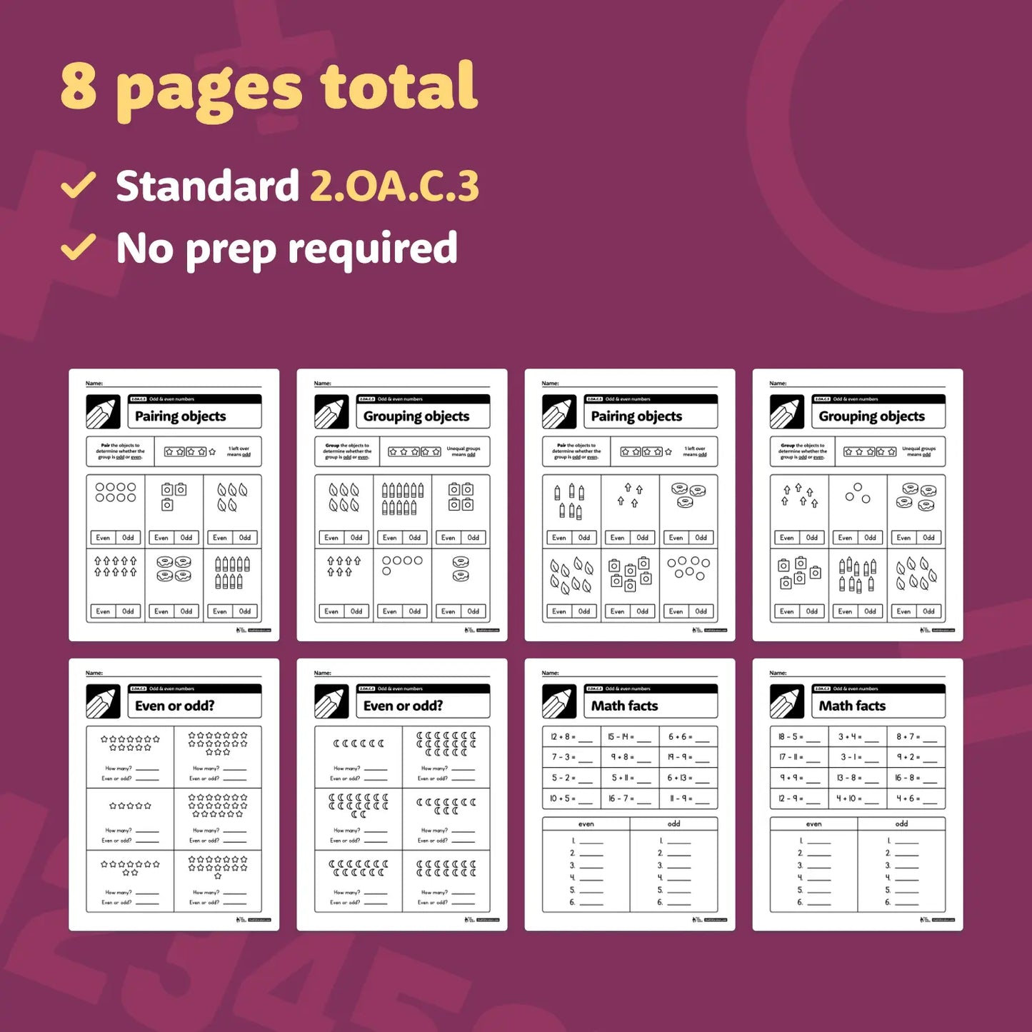 Odd & Even Numbers Worksheets | 2.OA.C.3