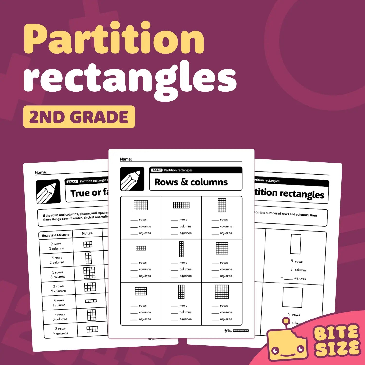 Partition Rectangles Worksheets | 2.G.A.2 | Printable PDF – That Little ...
