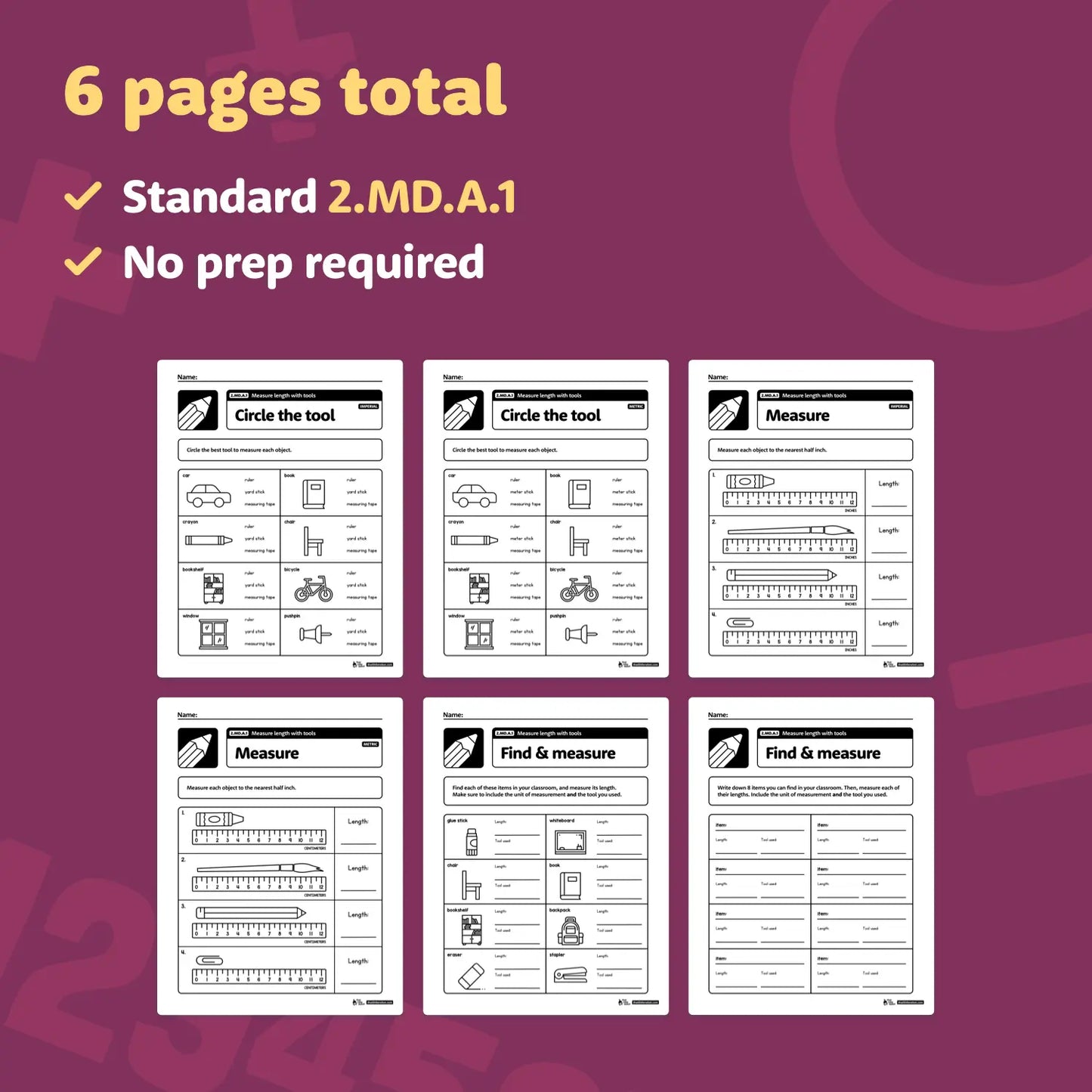 Measure Length With Tools Worksheets | 2.MD.A.1