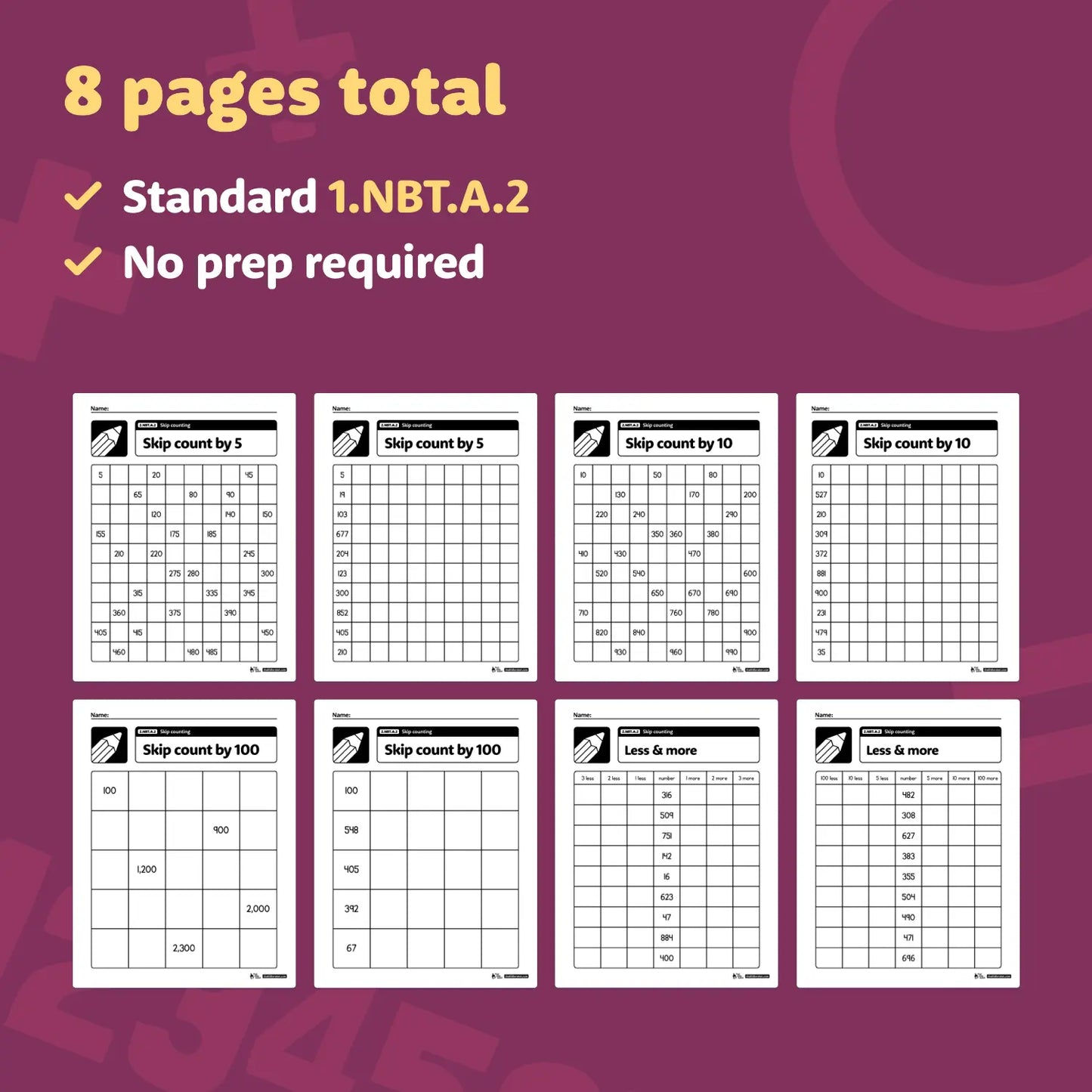 Skip Counting Worksheets | 2.NBT.A.2