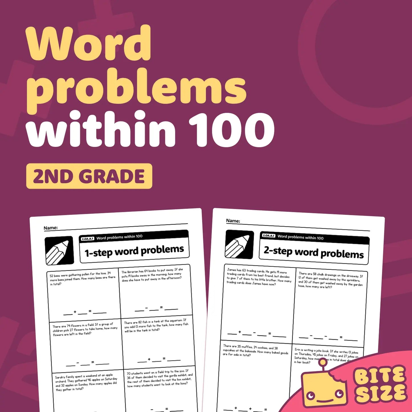 Word Problems Within 100 Worksheets | 2.OA.A.1