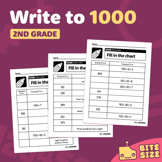 Write to 1000 Worksheets | 2.NBT.A.3