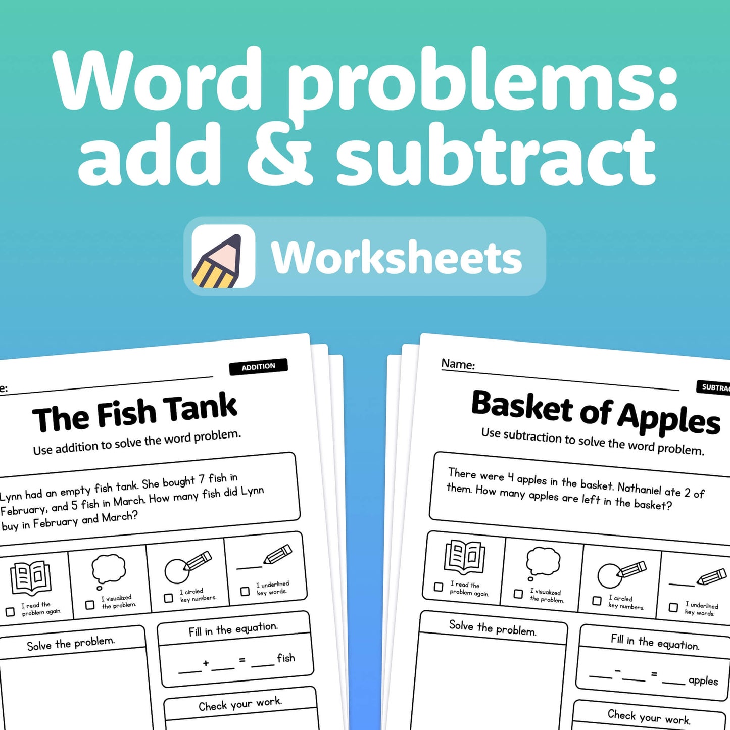 1st & 2nd grade math word problem worksheets