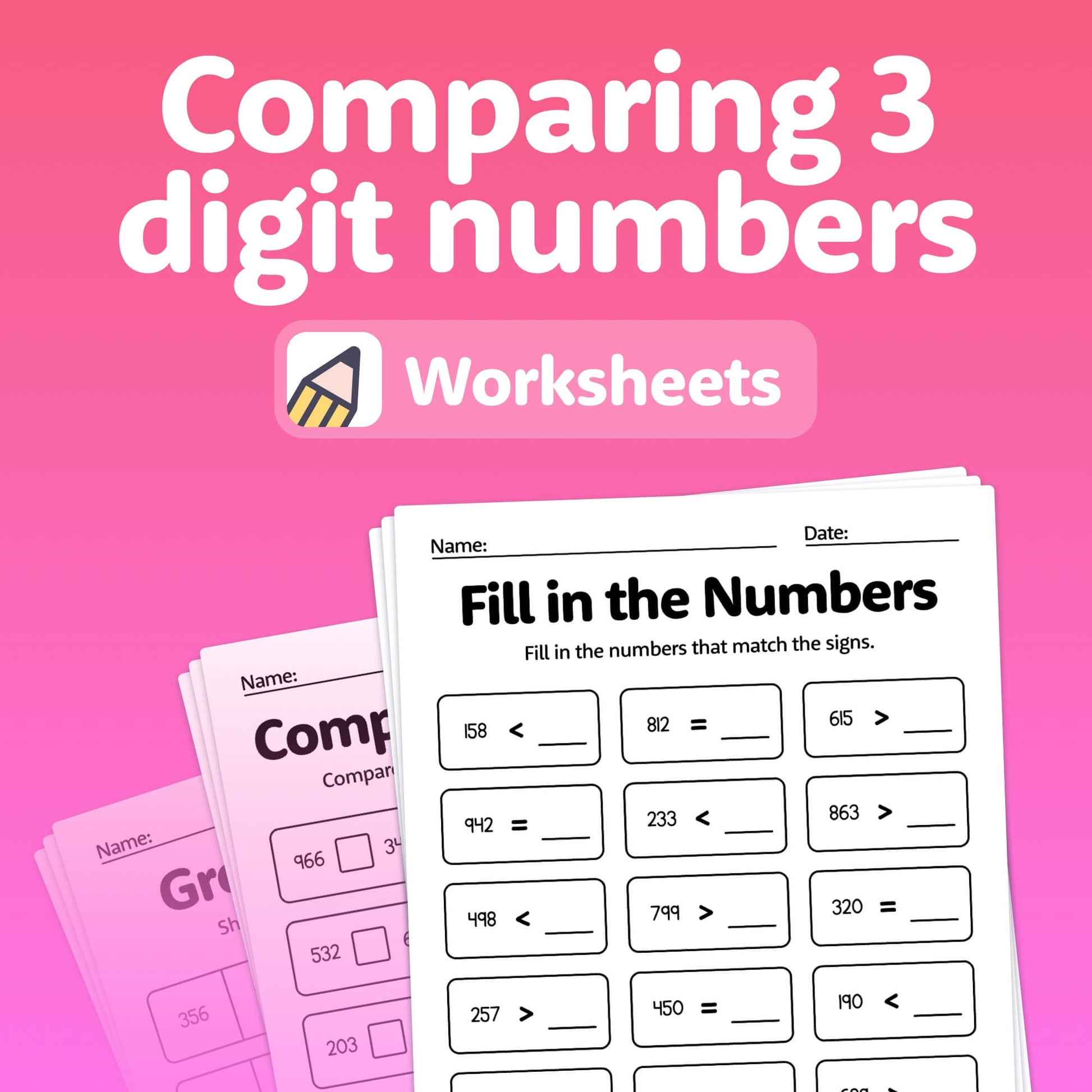 Compare 3 digit numbers worksheets