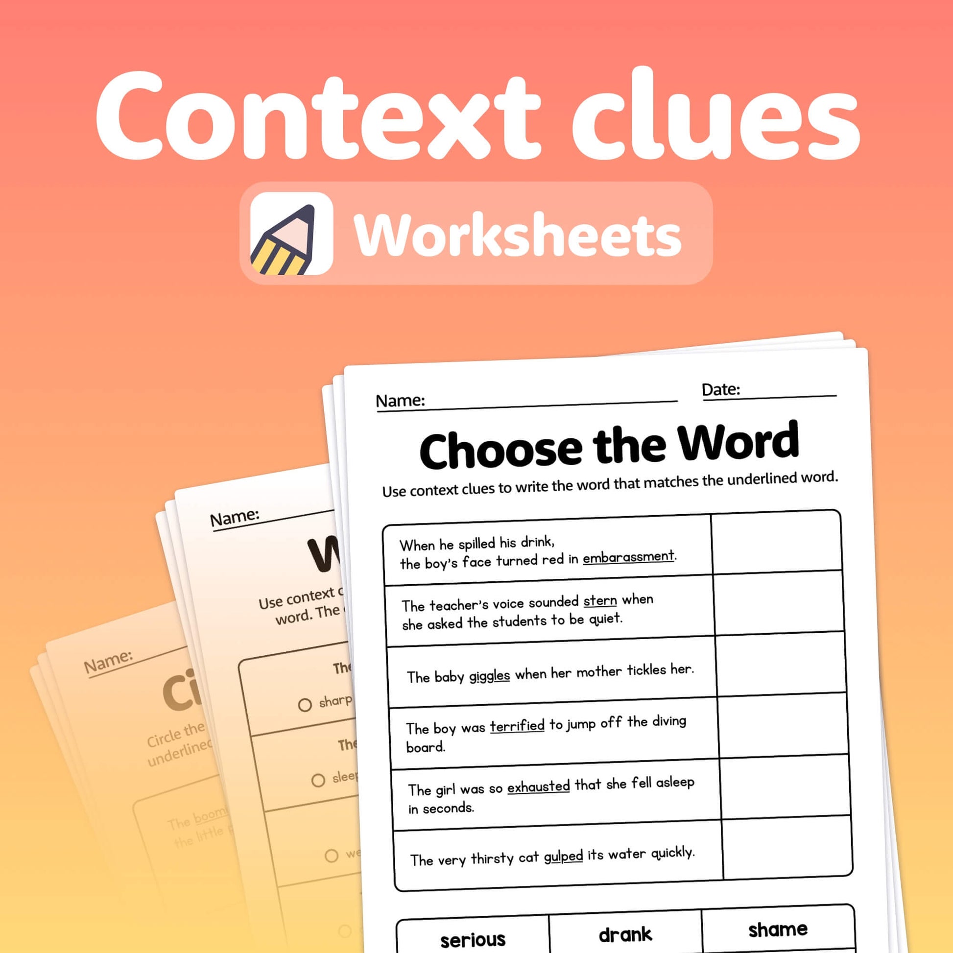 2nd & 1st grade context clues worksheets