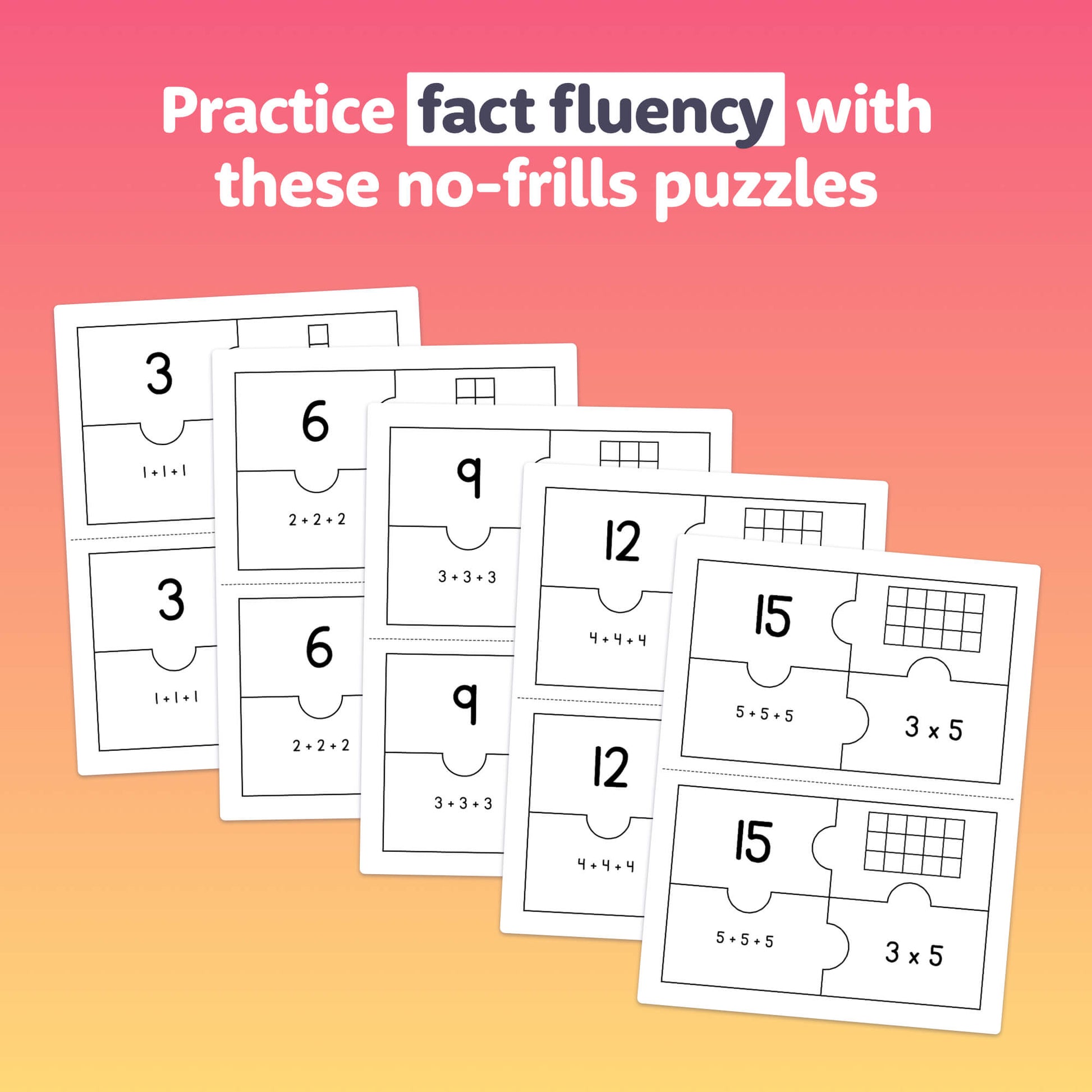 Multiplication puzzles with math problems in a grid format.