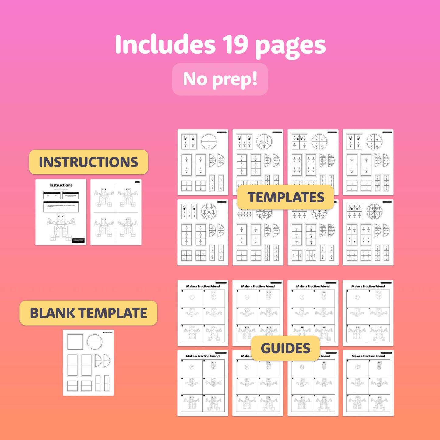 19-page printable activity with instructions and guides for math crafts.