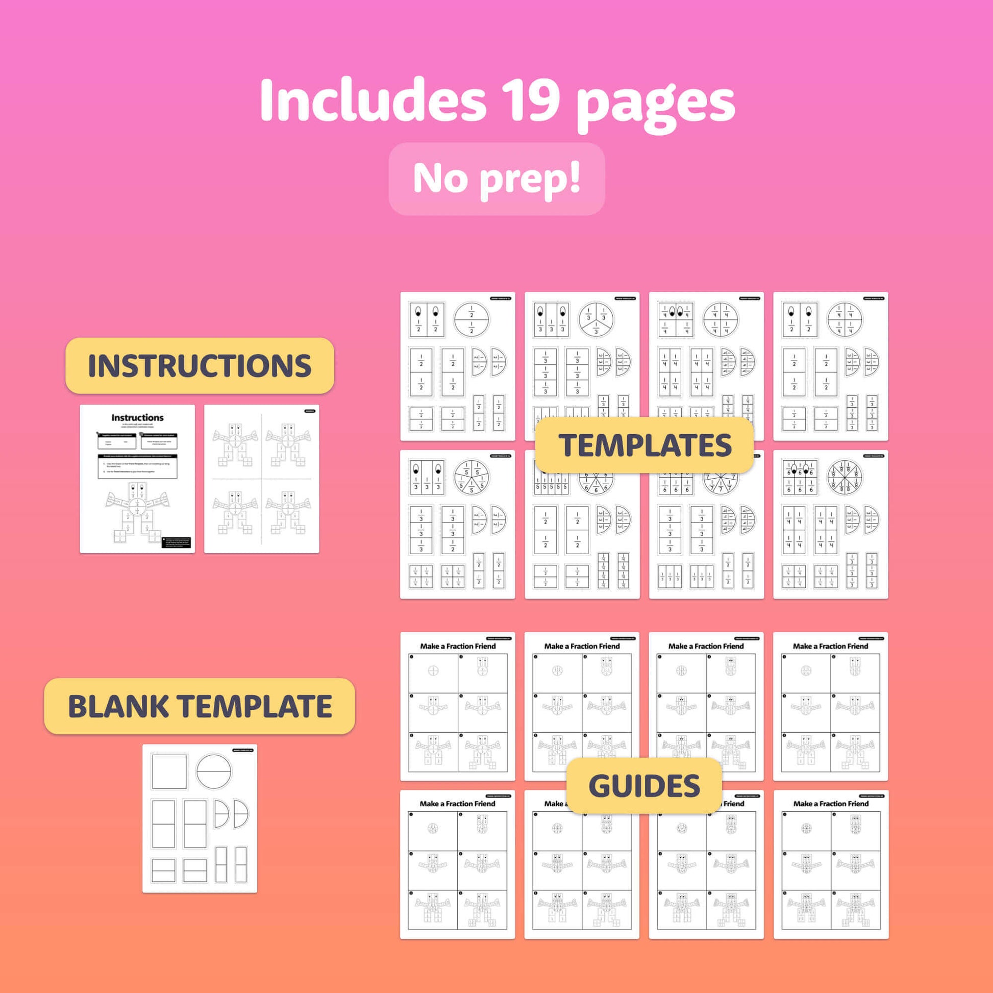 19-page printable activity with instructions and guides for math crafts.