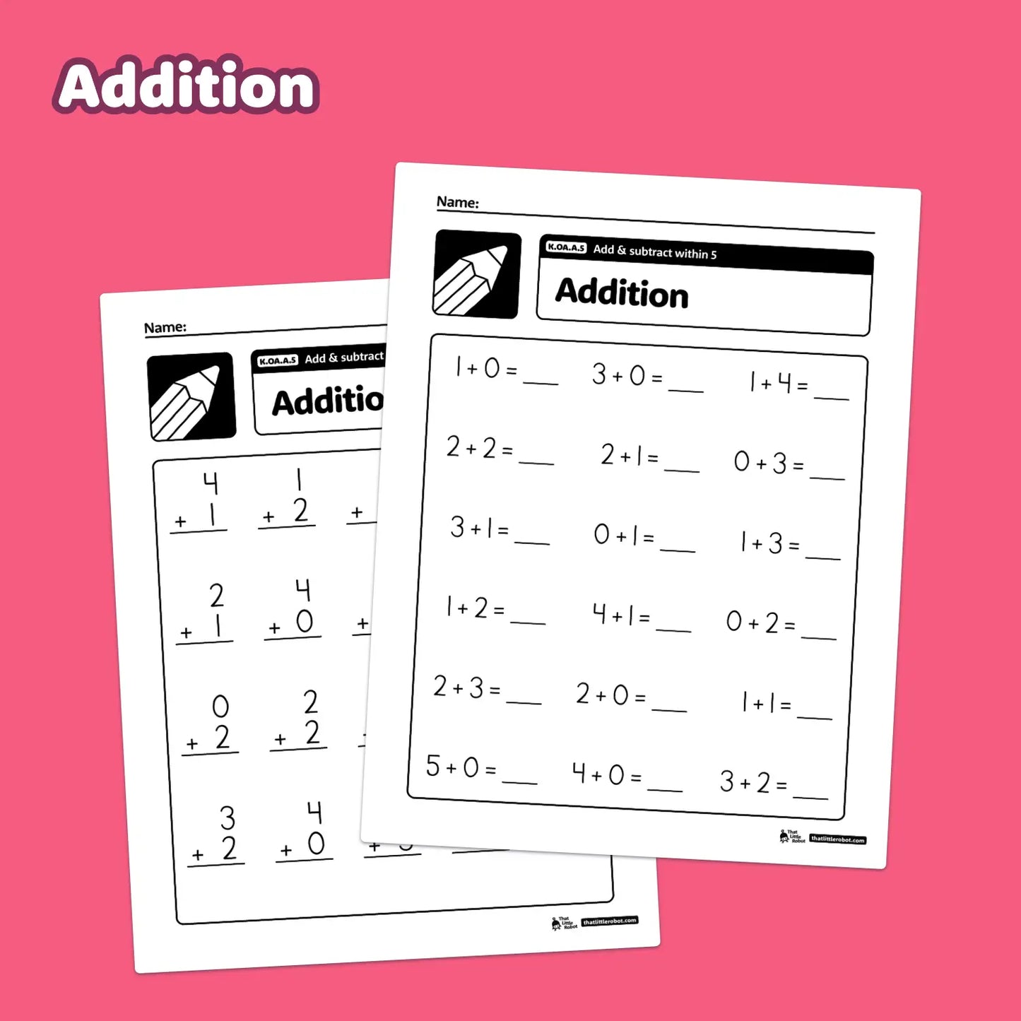 Add and Subtract Within 5 Worksheets | K.OA.A.5