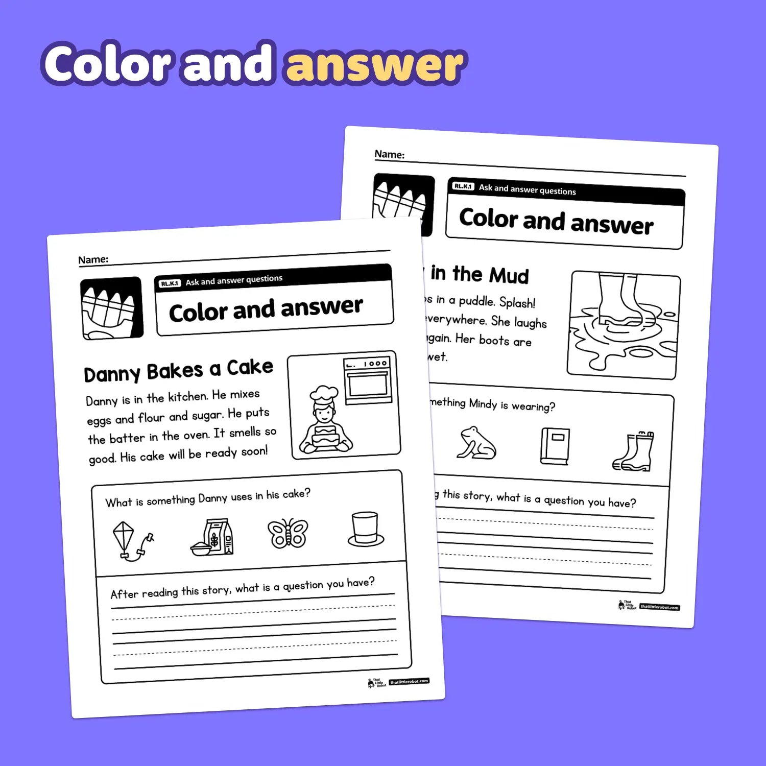 Two kindergarten worksheets with ask and answer questions.