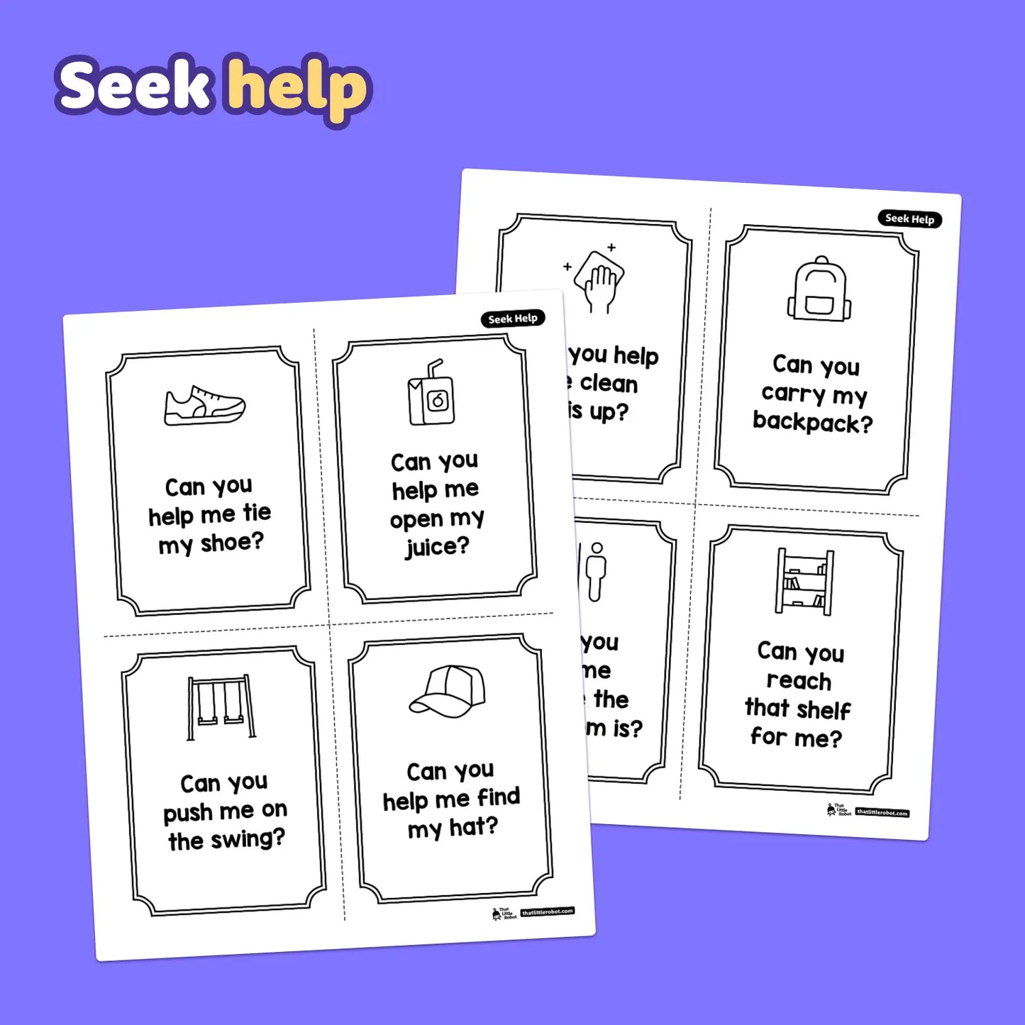 Two printable sheets with question and answer cards for kindergarten activities.