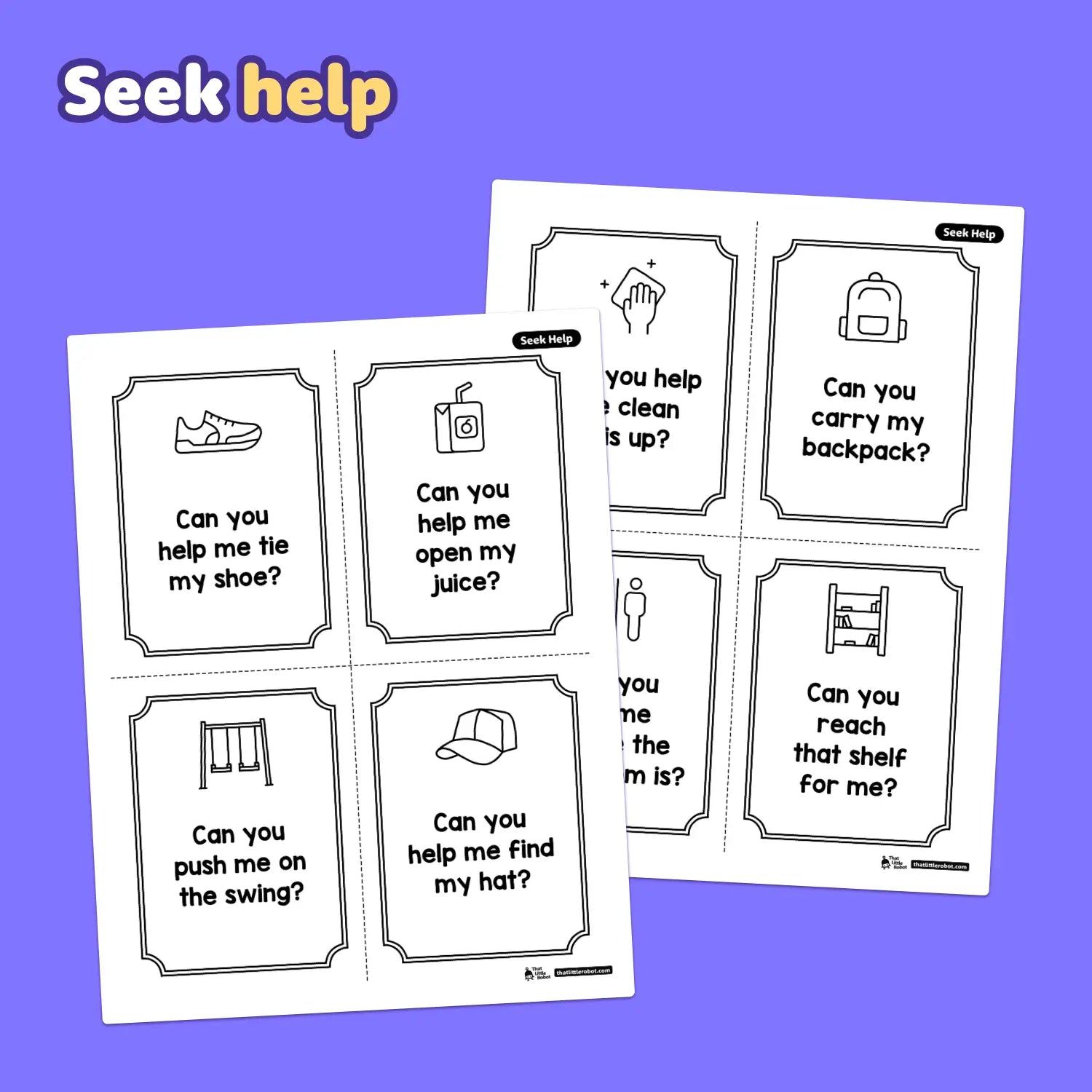 Two printable sheets with question and answer cards for kindergarten activities.