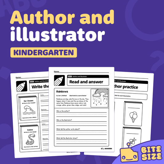 Kindergarten worksheets with spaces for author and illustrator names, labeled RI.K.6.