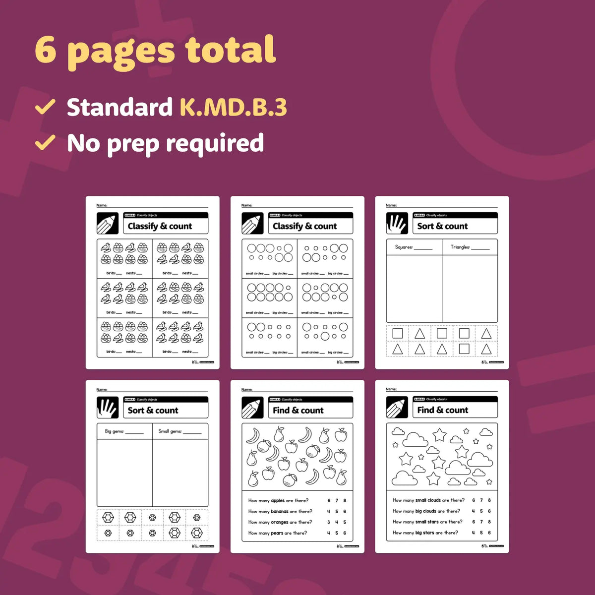 Classify Worksheet Math Classify Objects Worksheets | K.MD.B.3 | Printable PDF Download – That ...