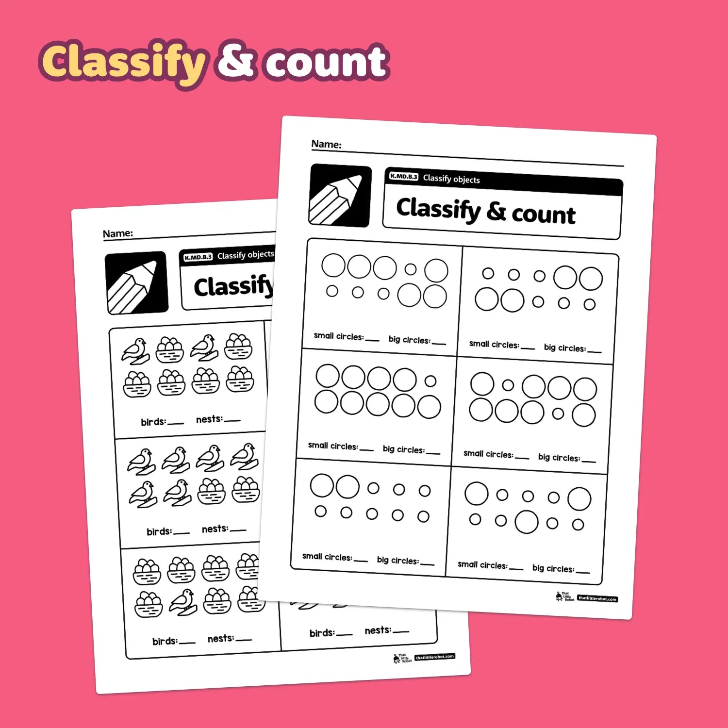 Two worksheets to classify and count bird images and circle images.