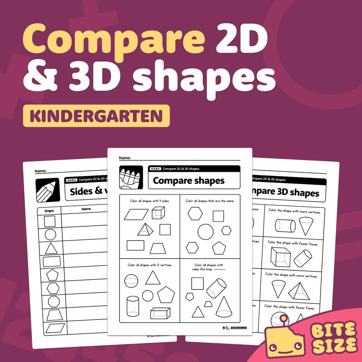 Comparing Shape Sizes Compare 2D & 3D Shapes Worksheets | K.G.B.4 | Printable PDF Download ...