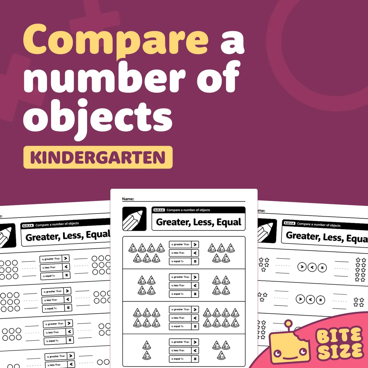 Compare a Number of Objects Worksheets | K.CC.C.6 | Printable PDF ...