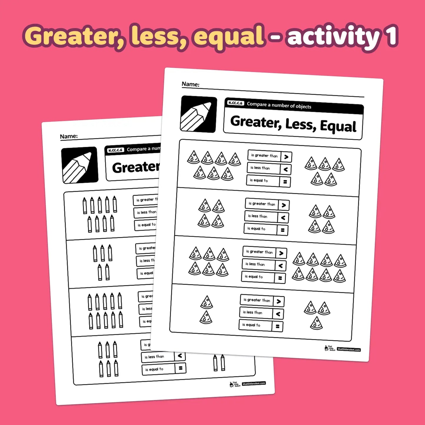 Compare a Number of Objects Worksheets | K.CC.C.6