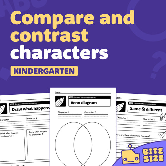 Worksheets displaying tasks to compare and contrast kindergarten characters.