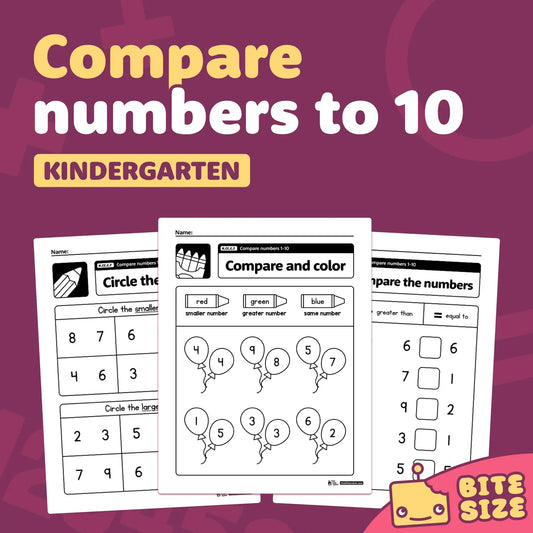 Compare Numbers to 10 Worksheets K.CC.C.7